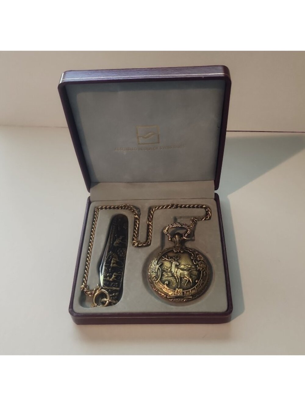 Vintage Lawrence's Pocket Watch & Kn*fe Set Germany/USA  Whitetail Deer Hunting